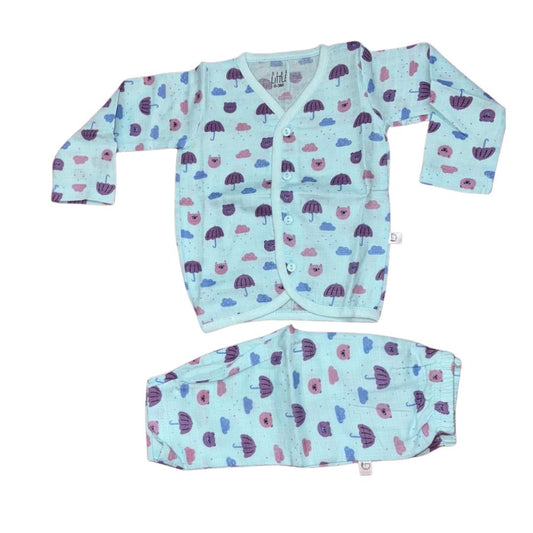 Muslin - Full sleeve vest & pant  Blue Umbrella