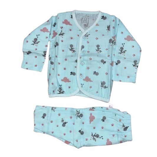 Muslin - Full sleeve vest & pant blue bird