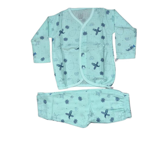 Muslin - Full sleeve vest & pant Blue AeroPlane