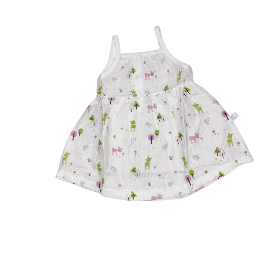 Muslin - Spaghetti Frock White (pink deer)