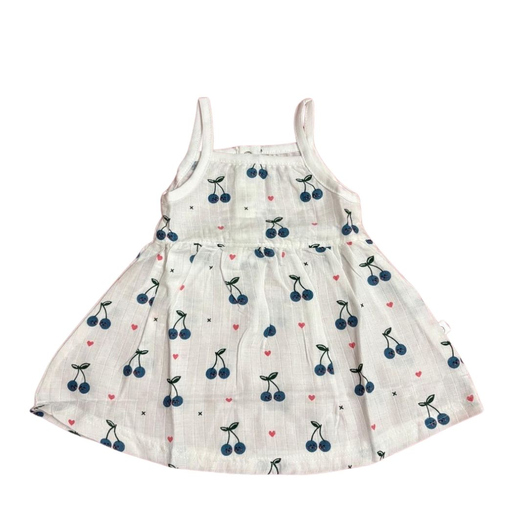 Muslin - Spaghetti Frock White (Cherry Blue)