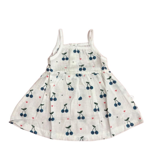 Muslin - Spaghetti Frock White (Cherry Blue)