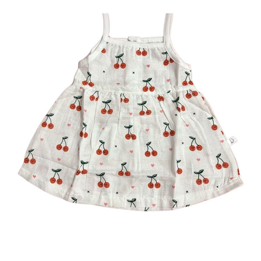 Muslin - Spaghetti Frock White (Cherry Orange)
