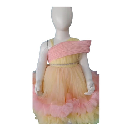 Yellow peach multi colored frock for 6 month to 5 years