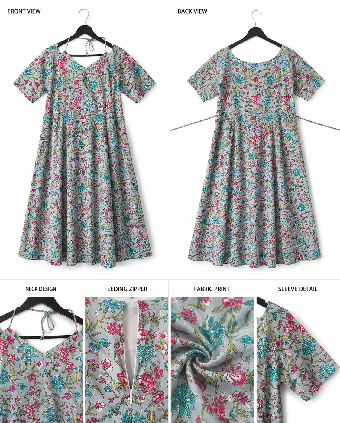Women's Floral Print Maternity & Feeding Dress | Nursing Maxi Gown