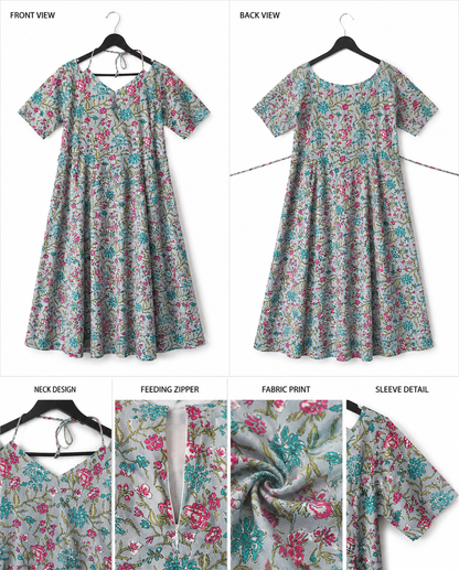 Women's Floral Print Maternity & Feeding Dress | Nursing Maxi Gown