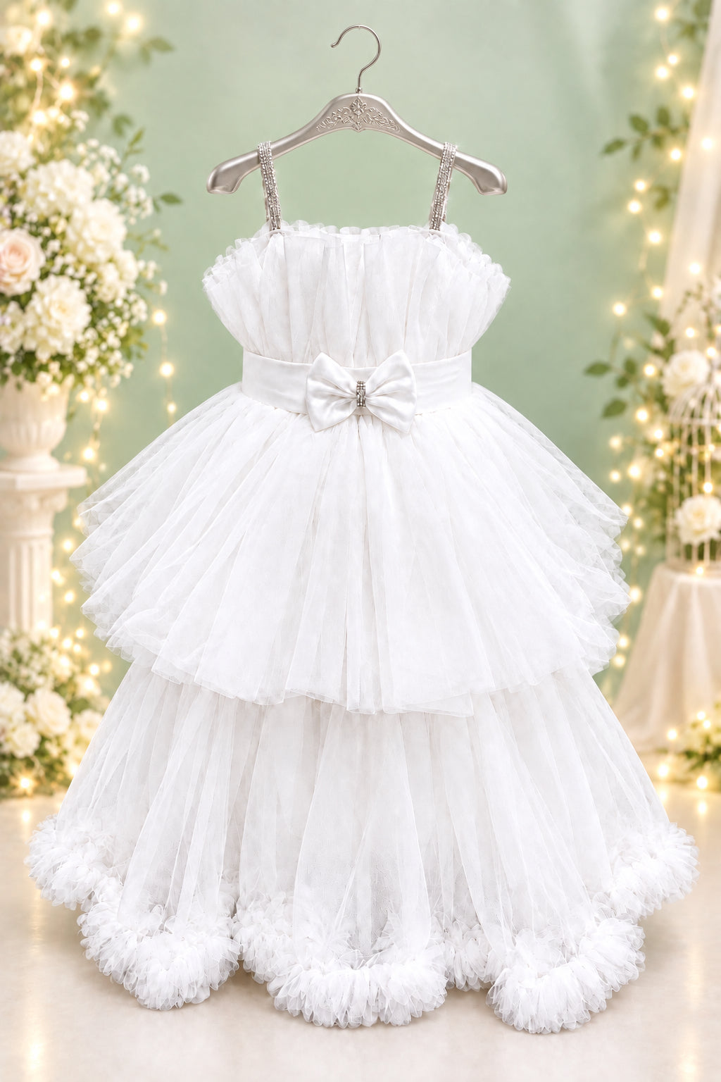 Elegant White Princess Party Dress for Girls