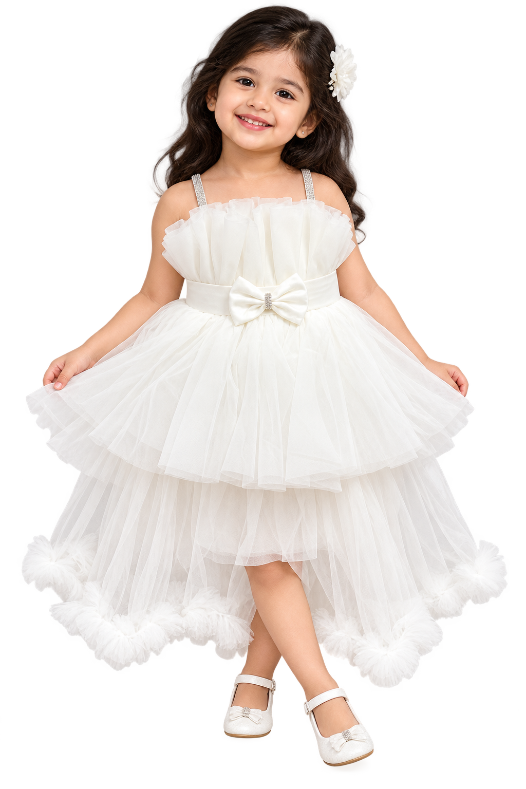 Elegant White Princess Party Dress for Girls
