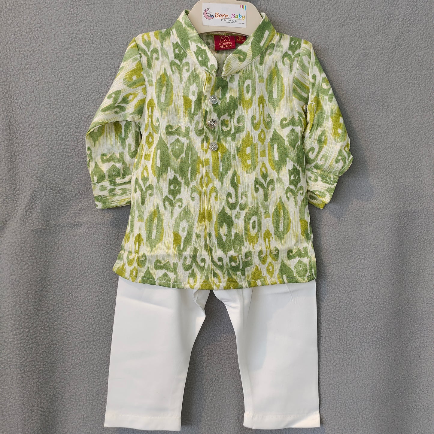 Green Ikat Print Kurta Set for Boys | Traditional Wear | 3M