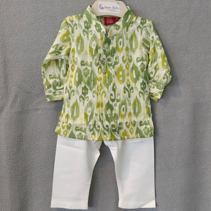 Green Ikat Print Kurta Set for Boys | Traditional Wear | 3M