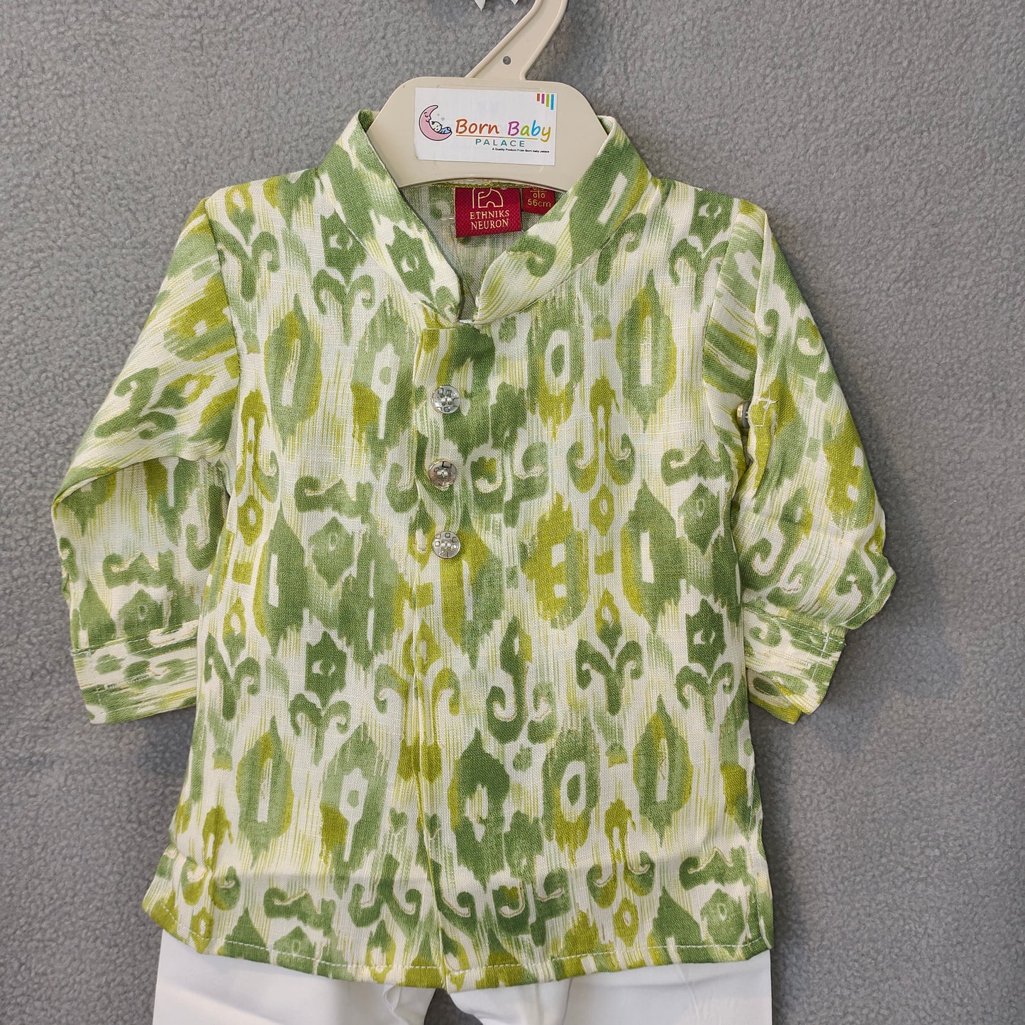 Green Ikat Print Kurta Set for Boys | Traditional Wear | 3M