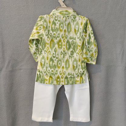Green Ikat Print Kurta Set for Boys | Traditional Wear | 3M