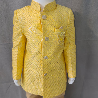 Bright Yellow Boys Ethnic Sherwani Set