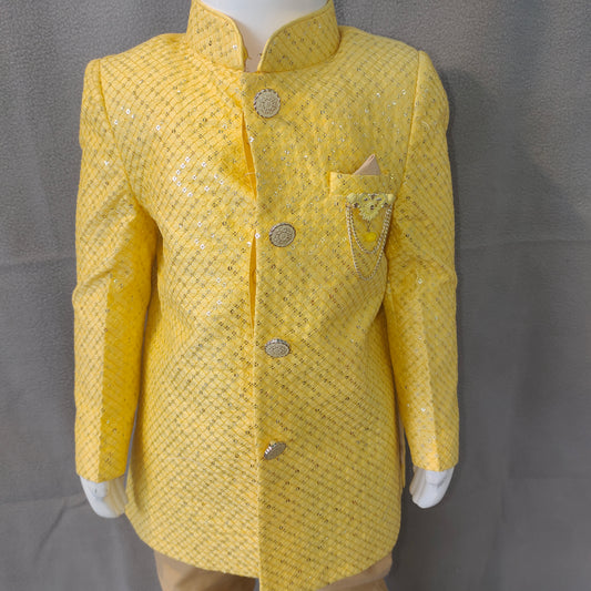 Bright Yellow Boys Ethnic Sherwani Set