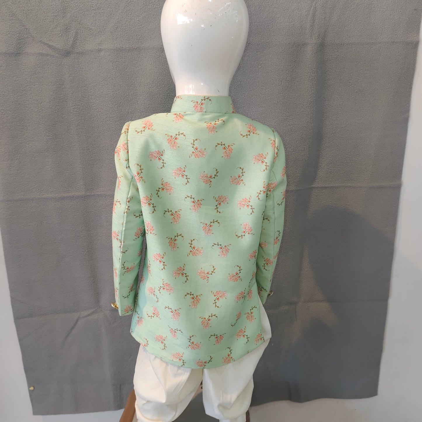 Mint Green Floral Boys Sherwani Set