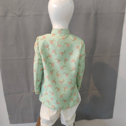 Mint Green Floral Boys Sherwani Set
