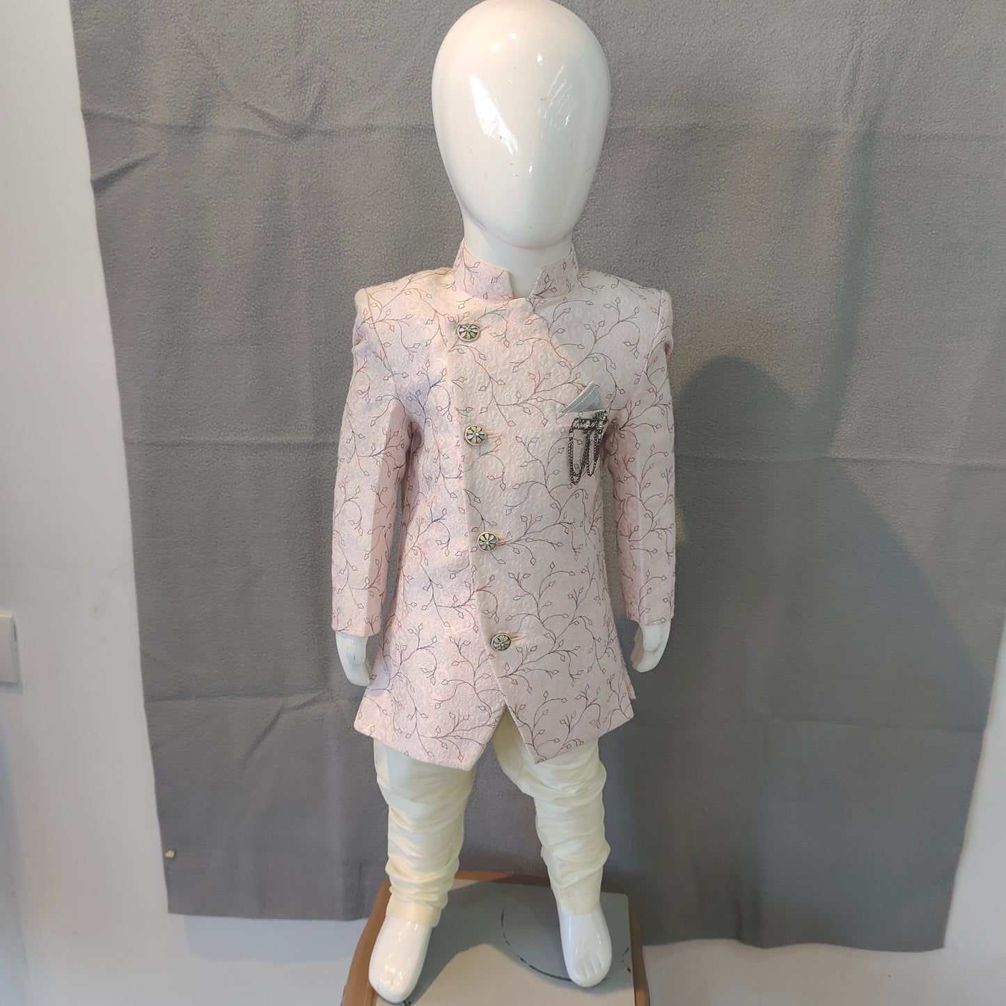 Stylish Pastel Pink Boys Embroidered Sherwani Set