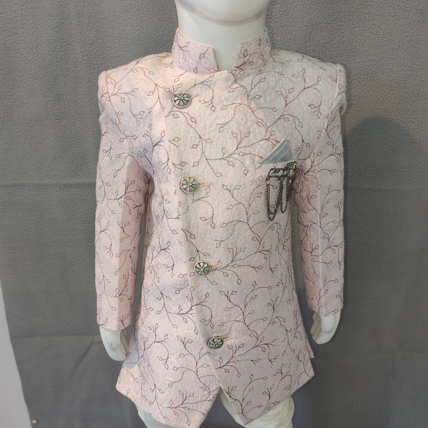 Stylish Pastel Pink Boys Embroidered Sherwani Set