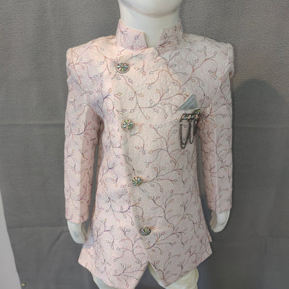 Stylish Pastel Pink Boys Embroidered Sherwani Set