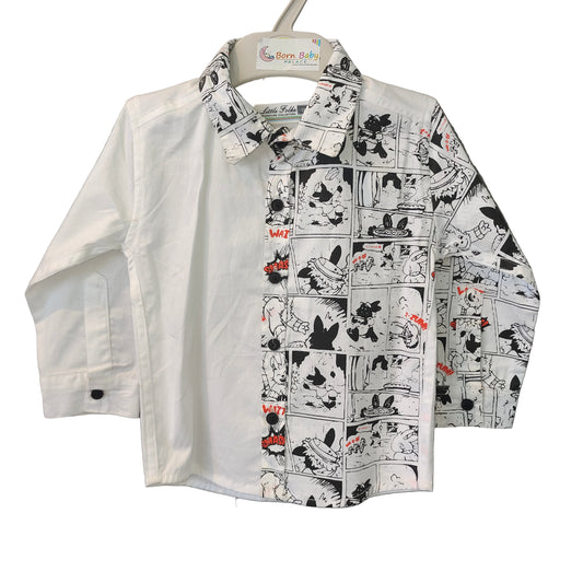 Trendy Half Comic-Print Shirt for Boys – Fun & Stylish Casual Wear