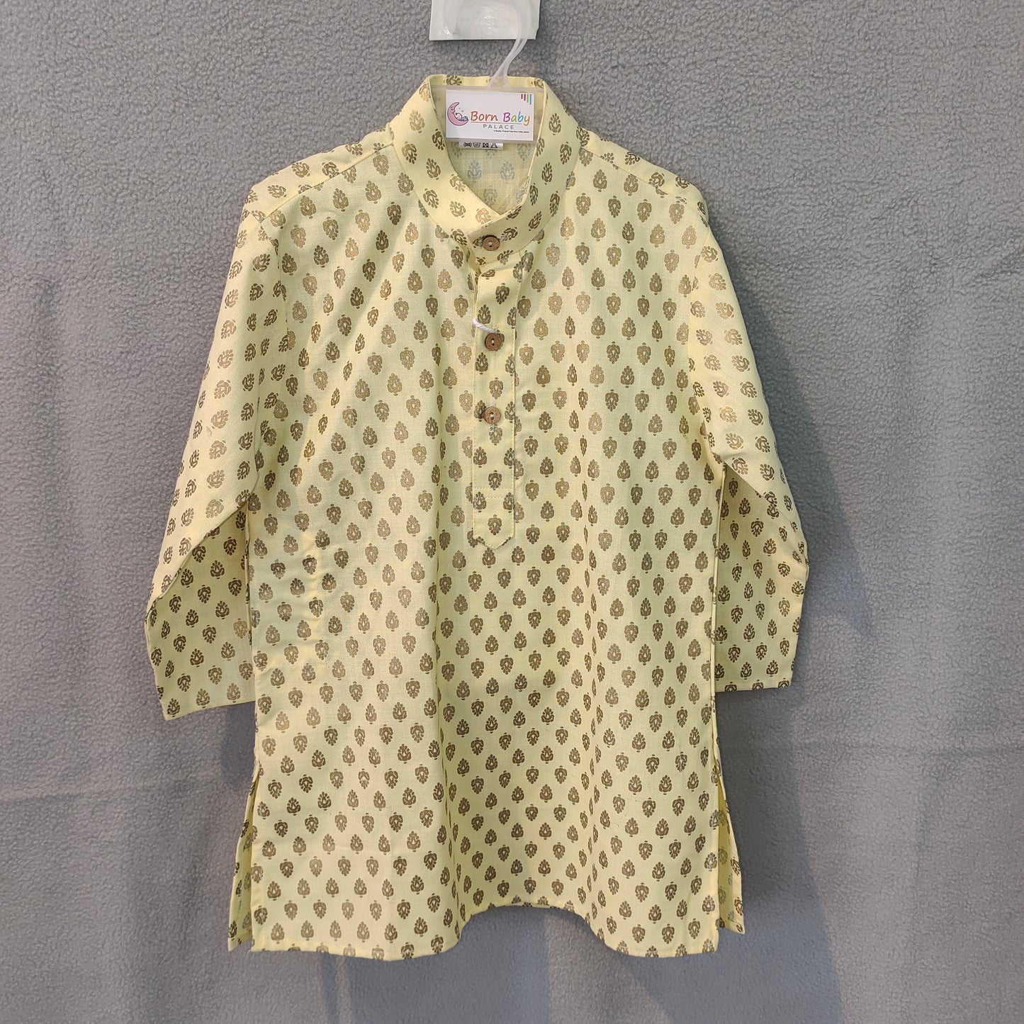 Golden Yellow Printed Boys’ Ethnic Kurta