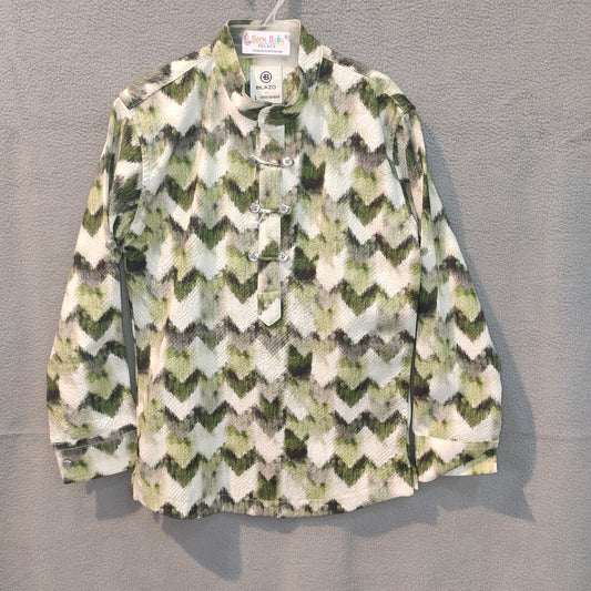 Green Chevron Print Boys’ Stylish Kurta | 1Y - 2Y