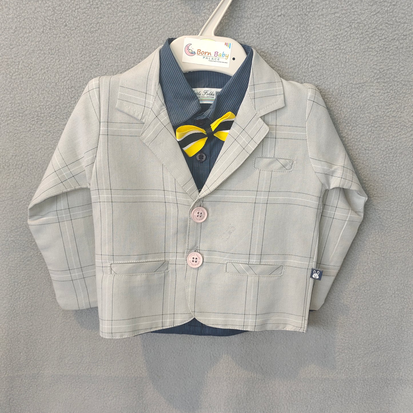 Smart Grey Checkered 3-Piece Suit Set for Boys – Premium Party Wear