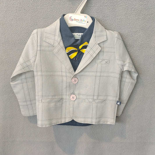 Smart Grey Checkered 3-Piece Suit Set for Boys – Premium Party Wear