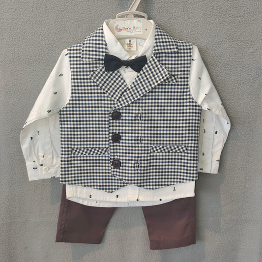 Classic Navy Checkered Waistcoat Set for Boys – Stylish Party & Casual Wear