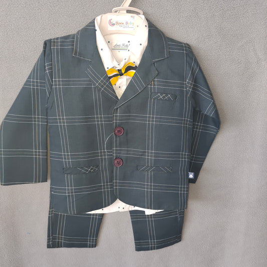 Stylish Black Checkered 3-Piece Suit Set for Boys – Party & Formal Wear