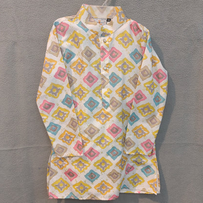 Pastel Multicolor Geometric Print Festive Kurta for Boys