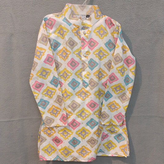 Pastel Multicolor Geometric Print Festive Kurta for Boys