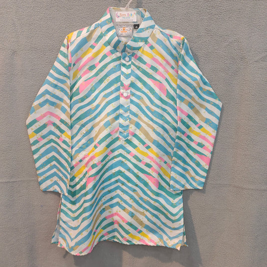 Multicolor Zig-Zag Printed Festive Cotton Kurta for Boys