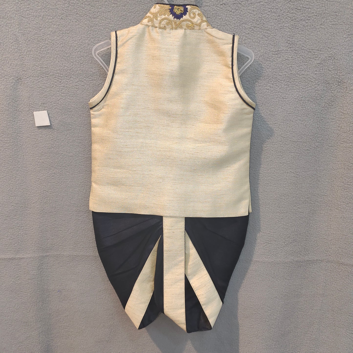 Cream & Navy Brocade Asymmetric Ethnic Dhoti Set for Boys