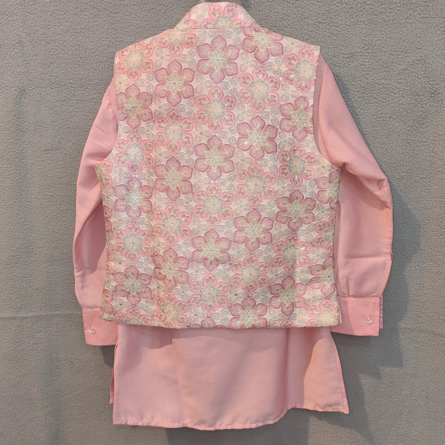 Elegant Pink Floral Embroidered Ethnic Kurta & Jacket Set for Boys
