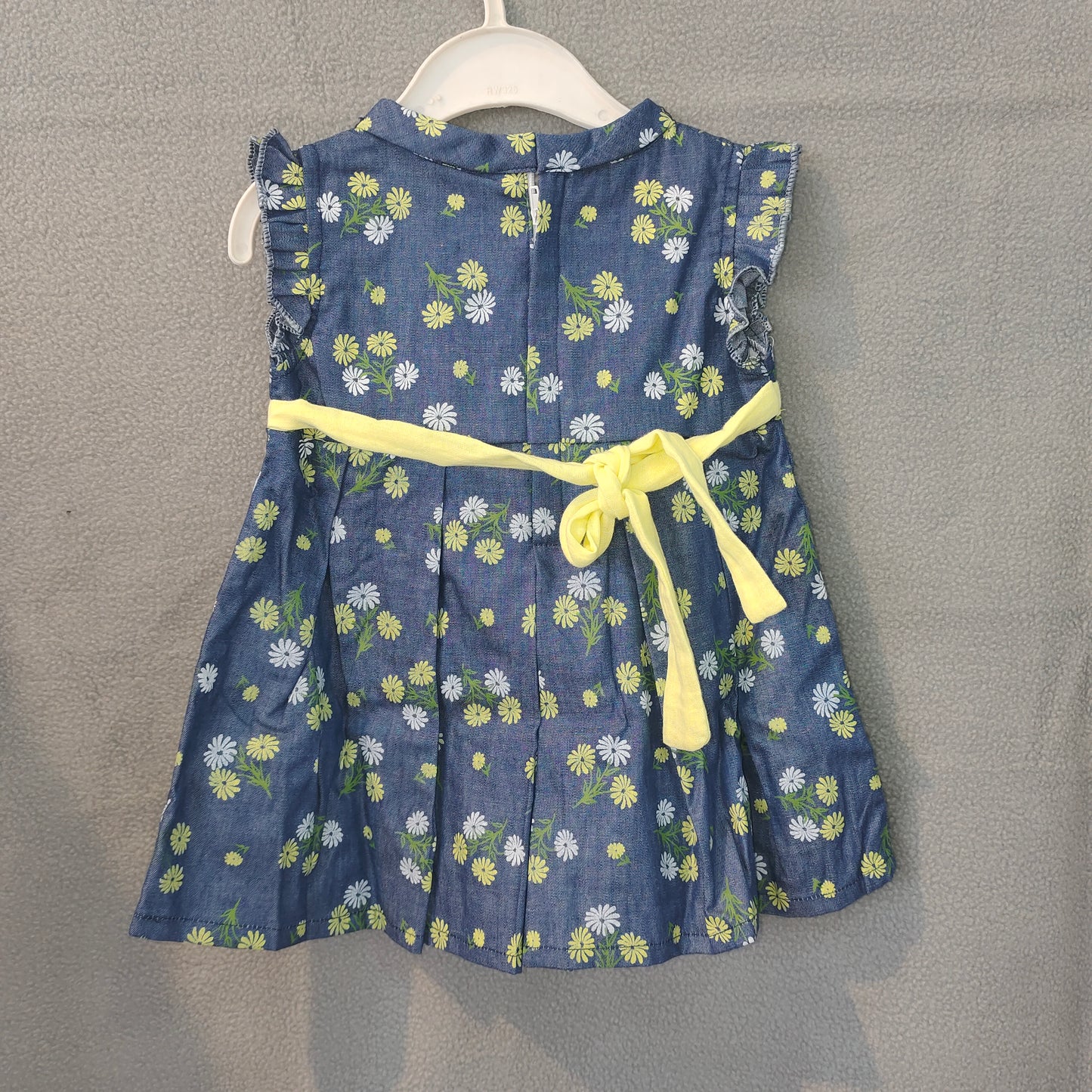 Girls Blue Floral Dress with Yellow Bow