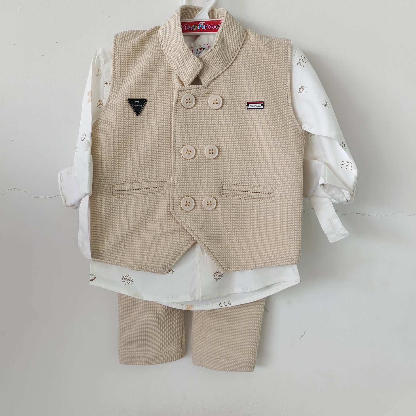 Baby Boys Premium Formal Waistcoat Clothing Set (Beige)| 6-12 Months