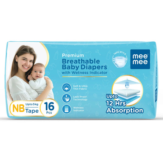 Mee Mee Breathable Premium Diaper (Tape) Newborn - 16 Pieces @ 10% OFF