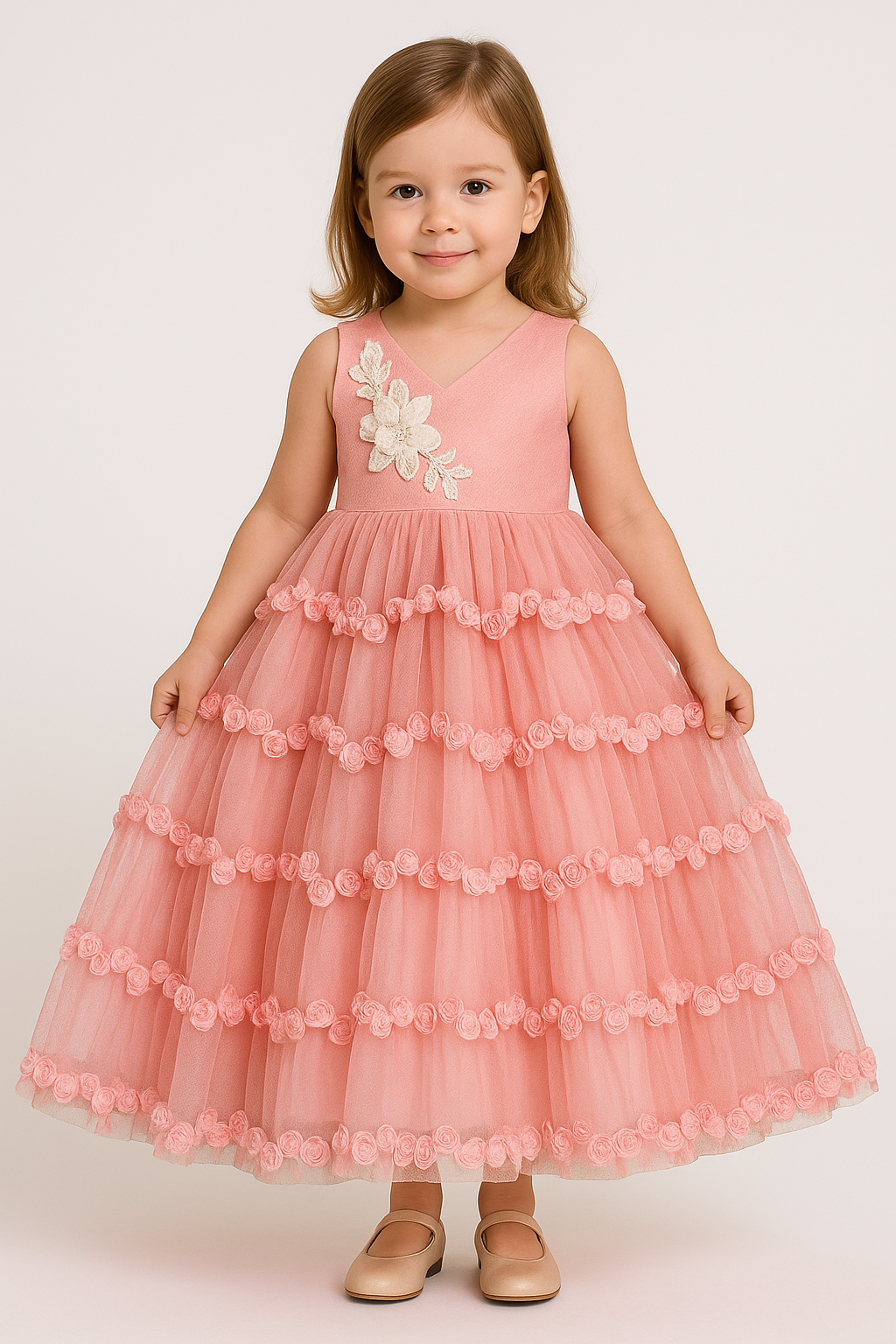 Pink Floral print Long Frock