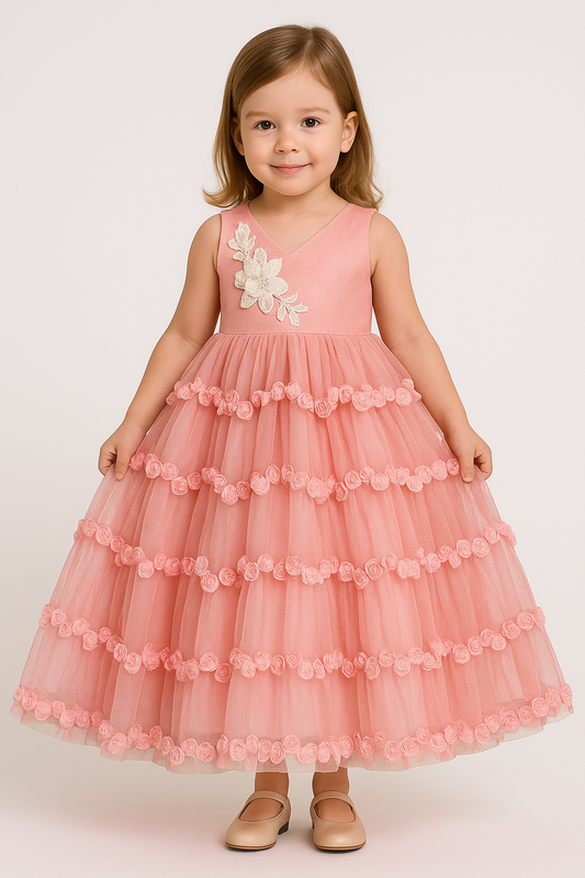 Pink Floral print Long Frock