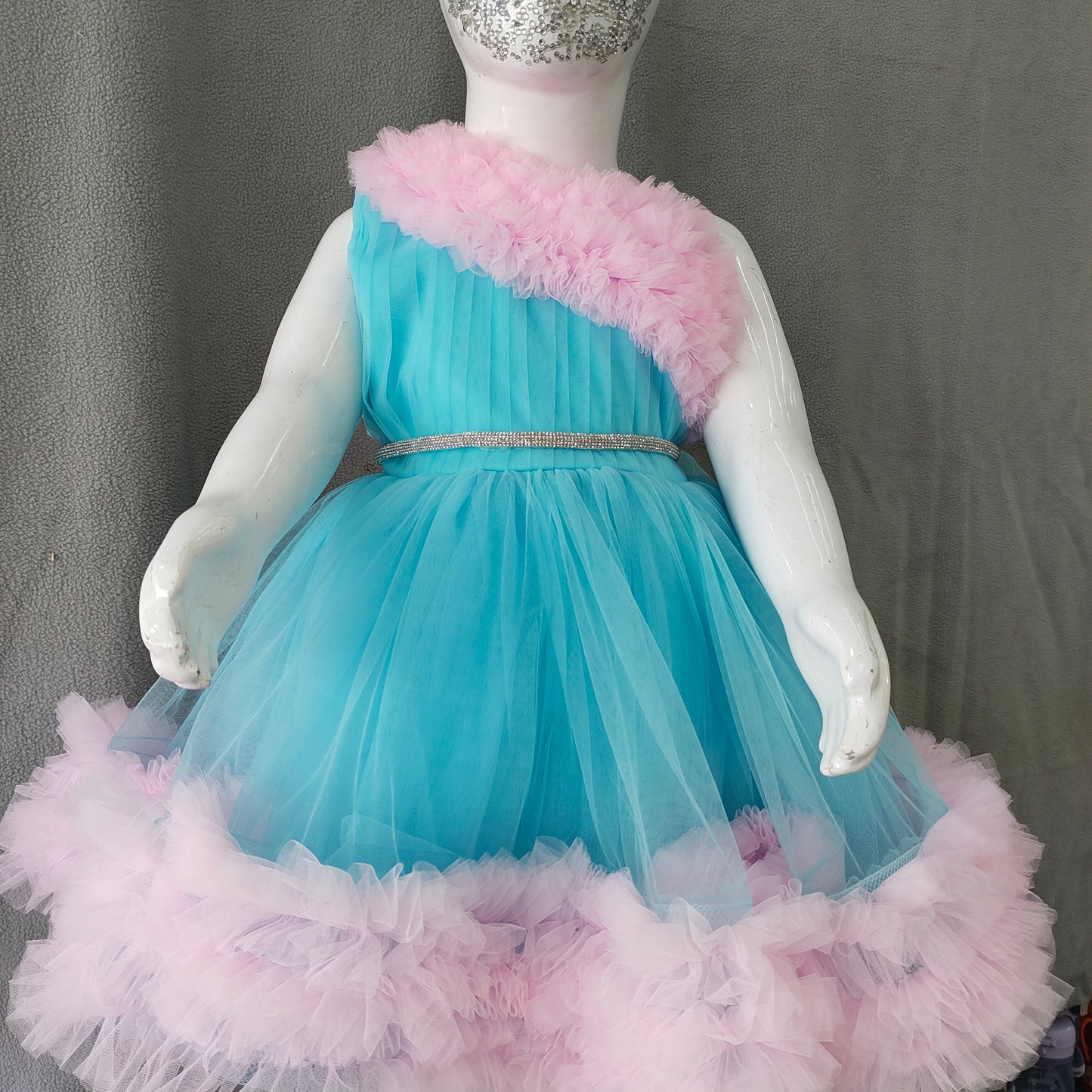 Aqua Blue and soft pink colored frock for 6 month to 5 years