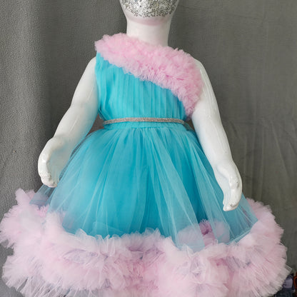 Aqua Blue and soft pink colored frock for 6 month to 5 years