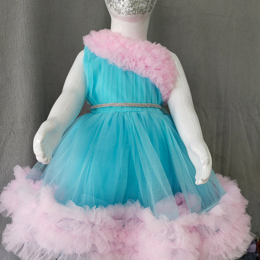 Aqua Blue and soft pink colored frock for 6 month to 5 years