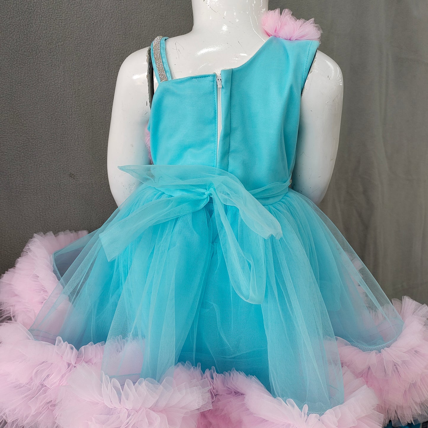 Aqua Blue and soft pink colored frock for 6 month to 5 years