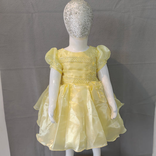 Light yellow satin and organza party| Party wear frock | 6 Months - 1 Yr - 2Yr - 3 Yr - 4 Yr
