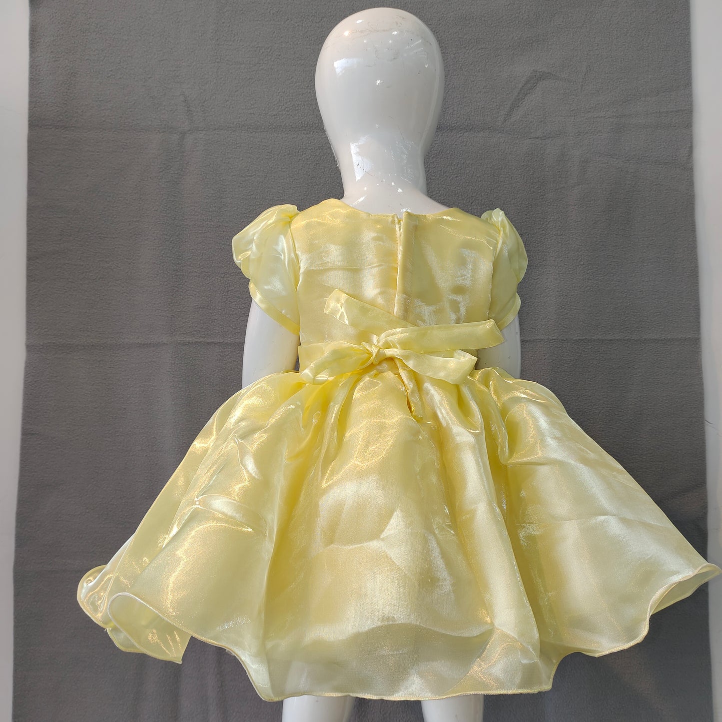 Light yellow satin and organza party| Party wear frock | 6 Months - 1 Yr - 2Yr - 3 Yr - 4 Yr