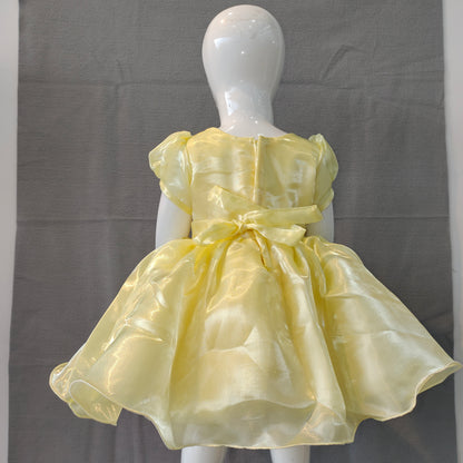 Light yellow satin and organza party| Party wear frock | 6 Months - 1 Yr - 2Yr - 3 Yr - 4 Yr