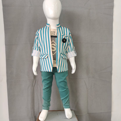 Boys Premium Striped Blazer Outfit Set