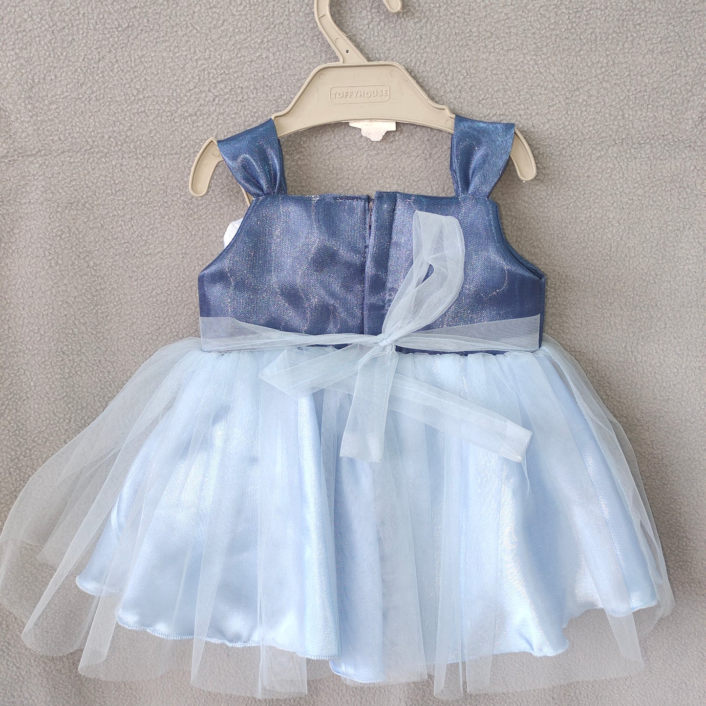 Blue Blossom Party Dress – Navy & Sky Blue Frock with Satin Flower Design | NewBorn