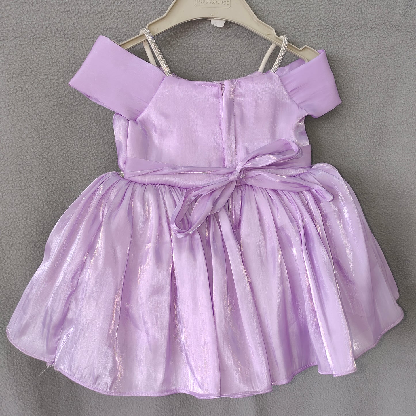 Sparkle Lavender Princess Dress – Shiny Satin Frock with Floral Center & Shoulder Straps | NewBorn to 6 Months
